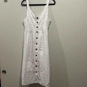 White Linen Button Tank Midi Dress - Size Large
